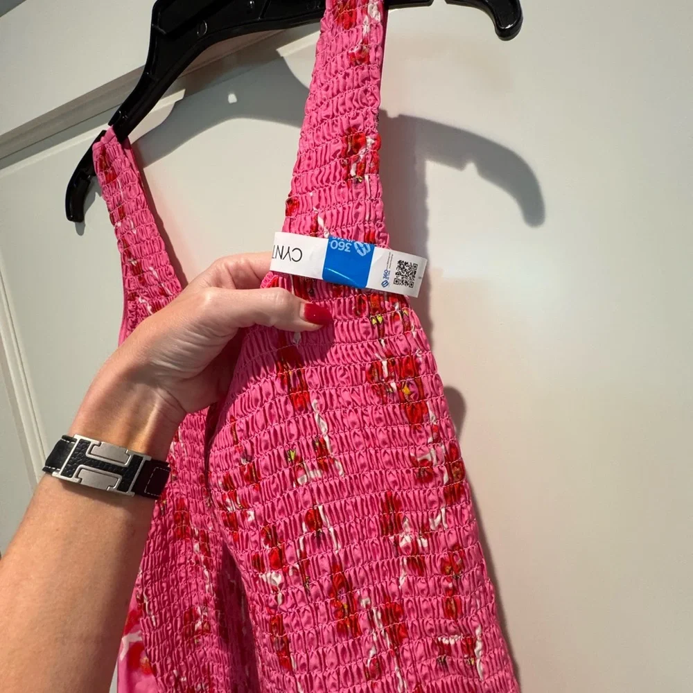 NWT Cynthia Rowley Cherry Blossom Print Smocked Back Bubble Dress - Size 10 - Picture 9 of 14